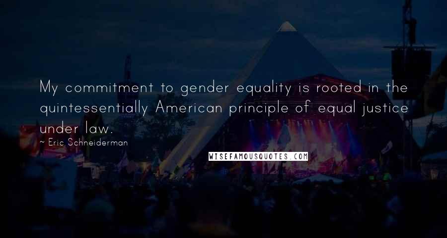 Eric Schneiderman Quotes: My commitment to gender equality is rooted in the quintessentially American principle of equal justice under law.