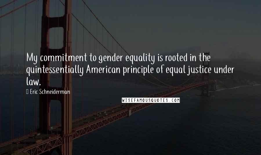 Eric Schneiderman Quotes: My commitment to gender equality is rooted in the quintessentially American principle of equal justice under law.