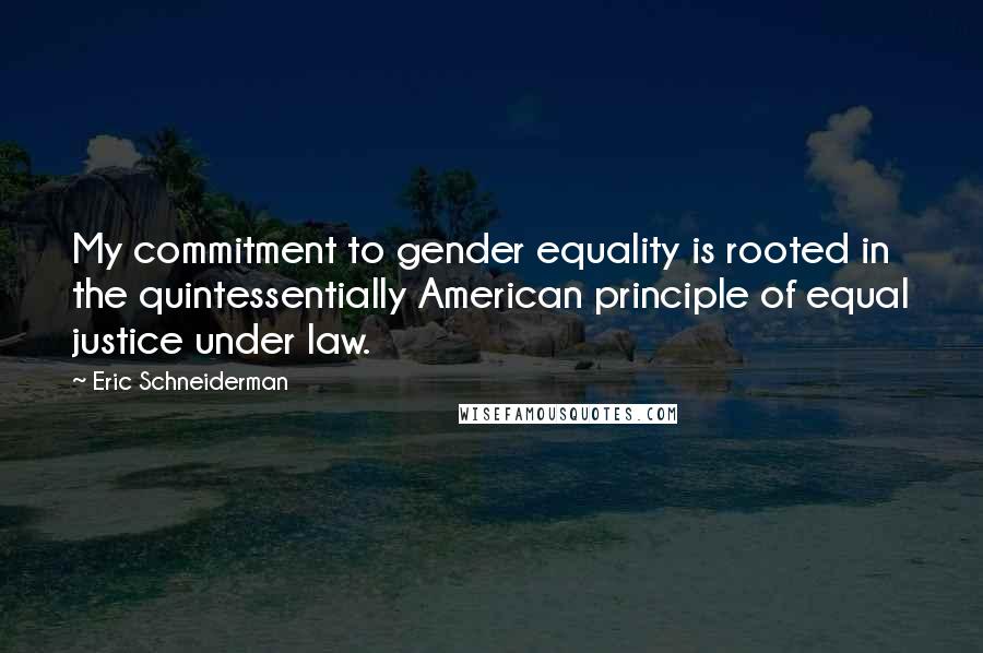 Eric Schneiderman Quotes: My commitment to gender equality is rooted in the quintessentially American principle of equal justice under law.