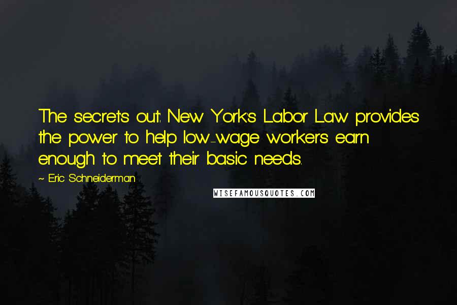 Eric Schneiderman Quotes: The secret's out: New York's Labor Law provides the power to help low-wage workers earn enough to meet their basic needs.