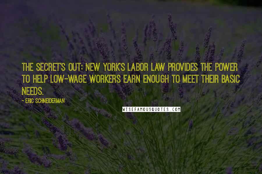 Eric Schneiderman Quotes: The secret's out: New York's Labor Law provides the power to help low-wage workers earn enough to meet their basic needs.