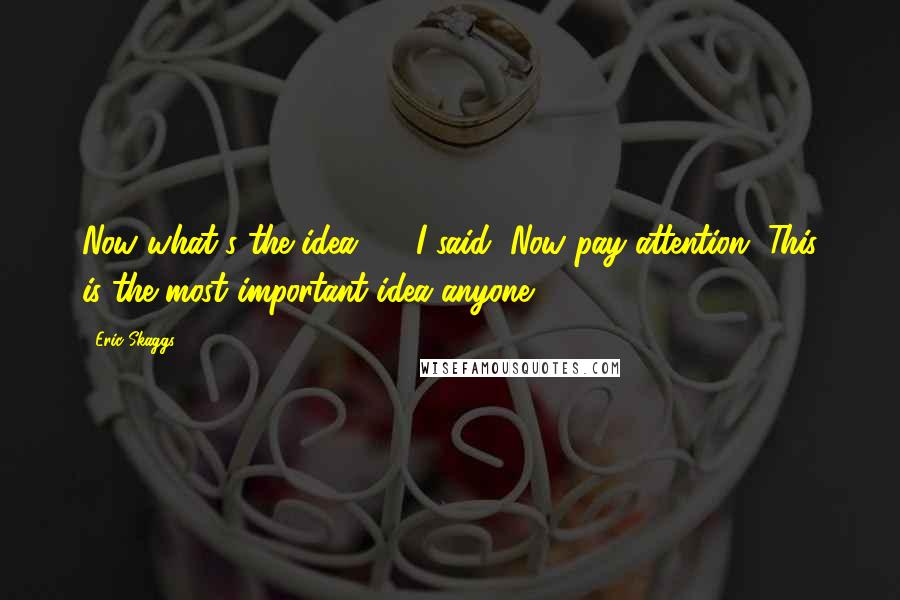 Eric Skaggs Quotes: Now what's the idea?" I said "Now pay attention. This is the most important idea anyone