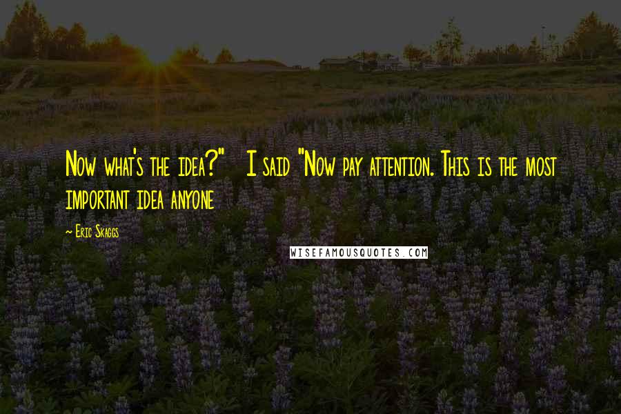 Eric Skaggs Quotes: Now what's the idea?" I said "Now pay attention. This is the most important idea anyone