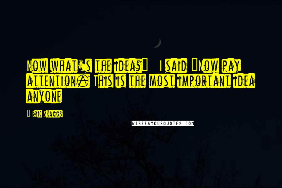 Eric Skaggs Quotes: Now what's the idea?" I said "Now pay attention. This is the most important idea anyone