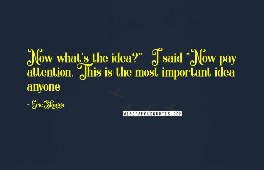 Eric Skaggs Quotes: Now what's the idea?" I said "Now pay attention. This is the most important idea anyone