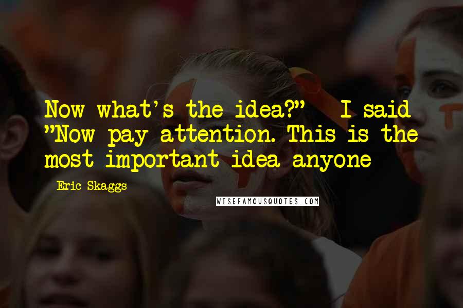 Eric Skaggs Quotes: Now what's the idea?" I said "Now pay attention. This is the most important idea anyone