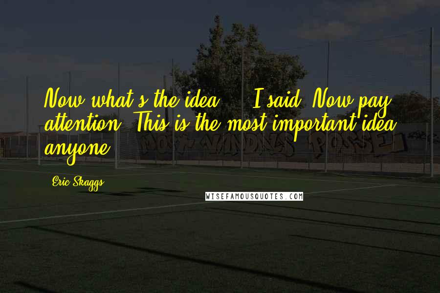 Eric Skaggs Quotes: Now what's the idea?" I said "Now pay attention. This is the most important idea anyone