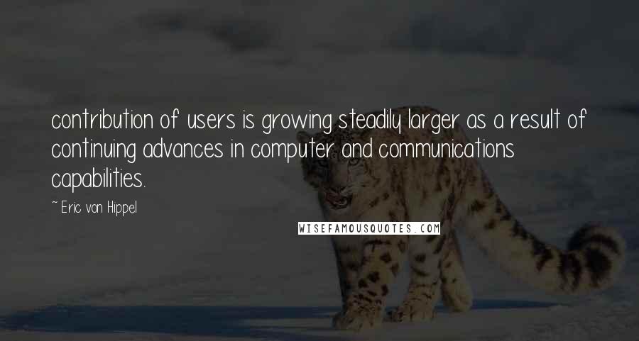 Eric Von Hippel Quotes: contribution of users is growing steadily larger as a result of continuing advances in computer and communications capabilities.