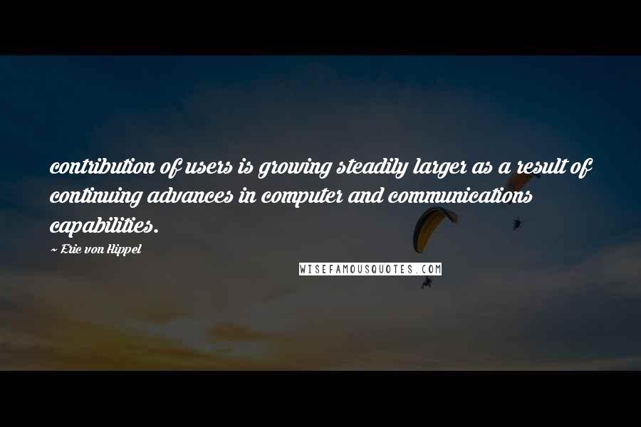 Eric Von Hippel Quotes: contribution of users is growing steadily larger as a result of continuing advances in computer and communications capabilities.