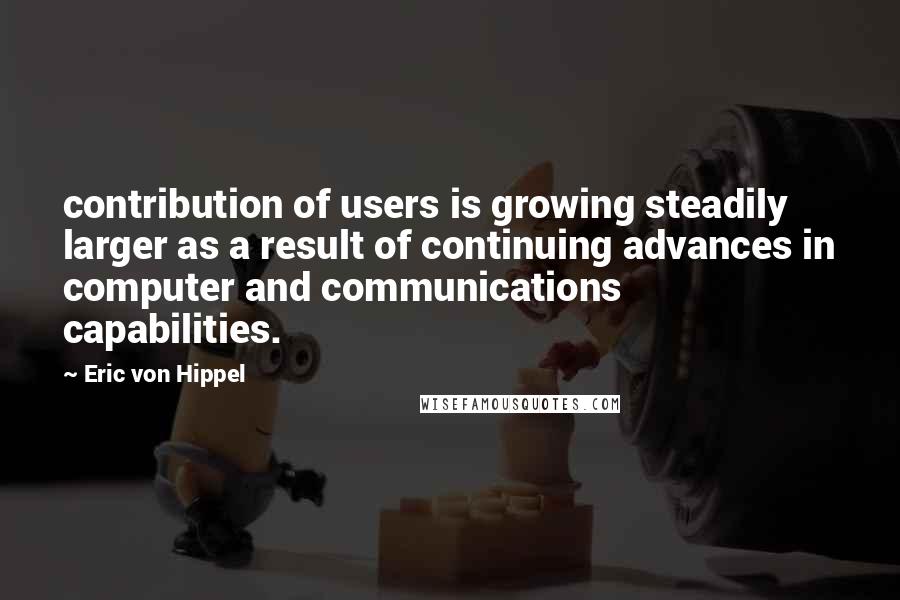 Eric Von Hippel Quotes: contribution of users is growing steadily larger as a result of continuing advances in computer and communications capabilities.