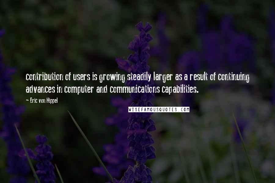 Eric Von Hippel Quotes: contribution of users is growing steadily larger as a result of continuing advances in computer and communications capabilities.