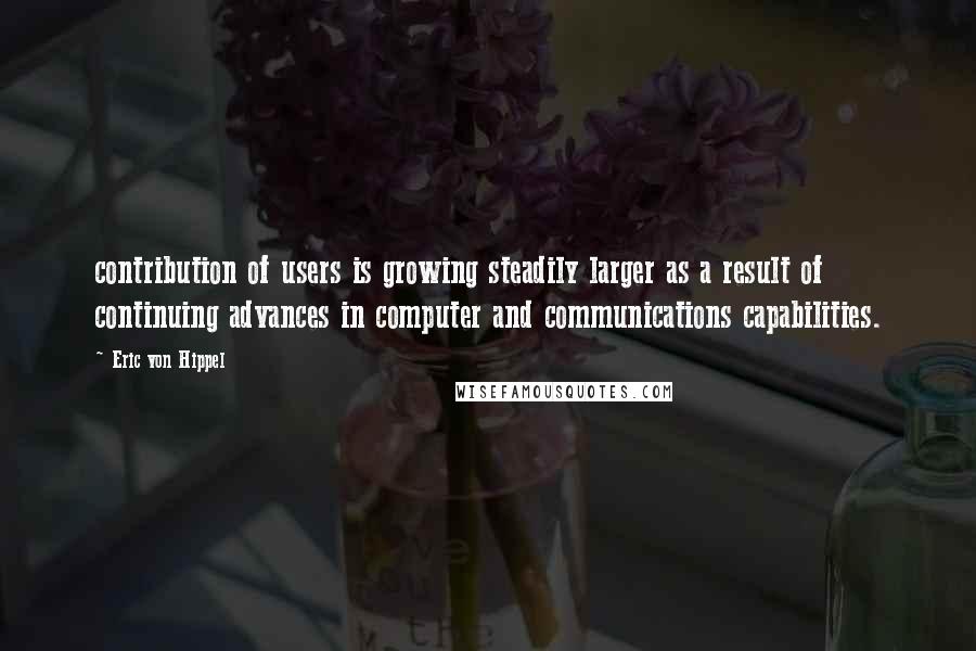 Eric Von Hippel Quotes: contribution of users is growing steadily larger as a result of continuing advances in computer and communications capabilities.