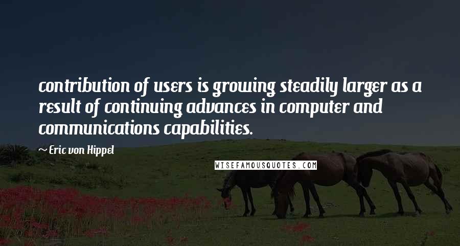 Eric Von Hippel Quotes: contribution of users is growing steadily larger as a result of continuing advances in computer and communications capabilities.