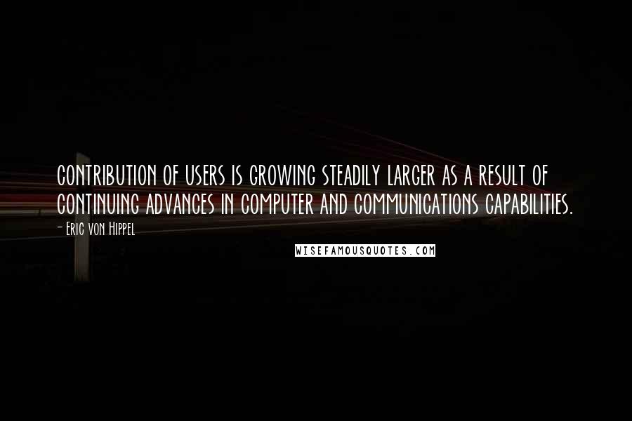 Eric Von Hippel Quotes: contribution of users is growing steadily larger as a result of continuing advances in computer and communications capabilities.