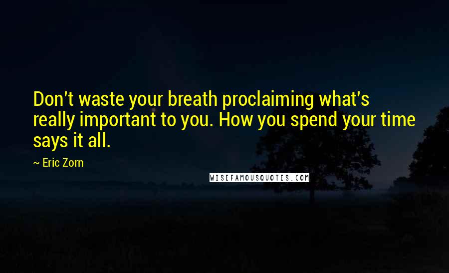 Eric Zorn Quotes: Don't waste your breath proclaiming what's really important to you. How you spend your time says it all.