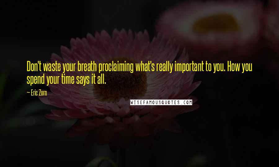 Eric Zorn Quotes: Don't waste your breath proclaiming what's really important to you. How you spend your time says it all.