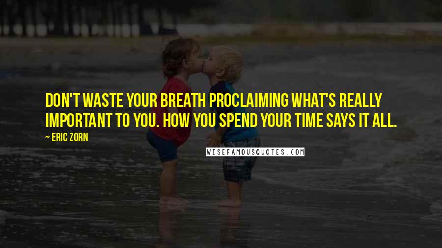 Eric Zorn Quotes: Don't waste your breath proclaiming what's really important to you. How you spend your time says it all.