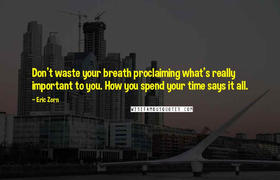 Eric Zorn Quotes: Don't waste your breath proclaiming what's really important to you. How you spend your time says it all.