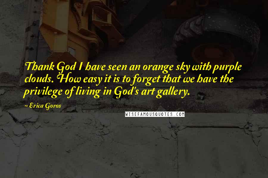 Erica Goros Quotes: Thank God I have seen an orange sky with purple clouds. How easy it is to forget that we have the privilege of living in God's art gallery.