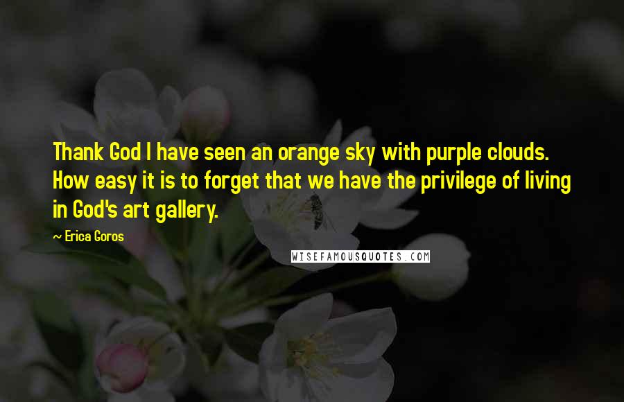 Erica Goros Quotes: Thank God I have seen an orange sky with purple clouds. How easy it is to forget that we have the privilege of living in God's art gallery.