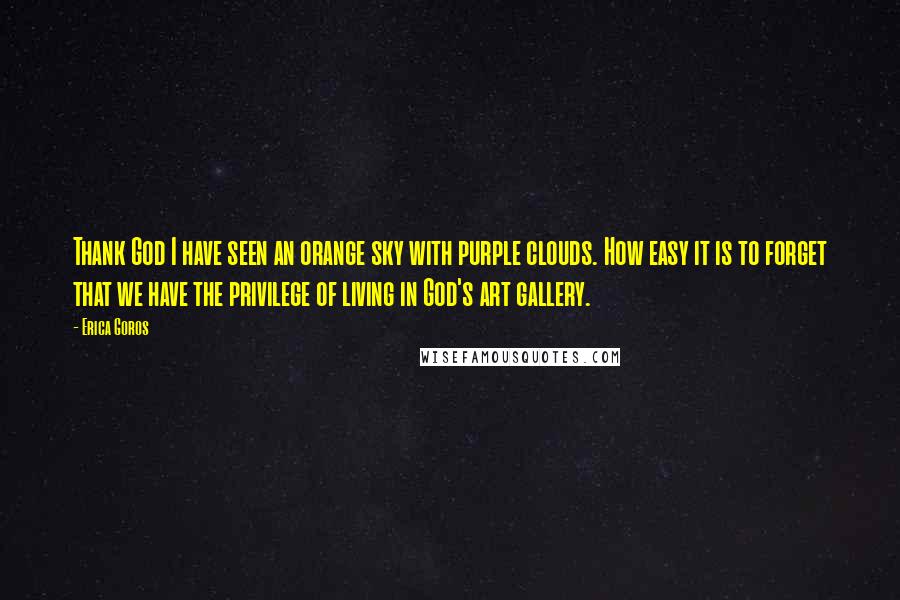 Erica Goros Quotes: Thank God I have seen an orange sky with purple clouds. How easy it is to forget that we have the privilege of living in God's art gallery.