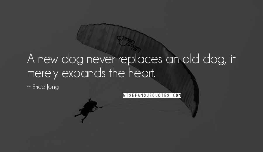 Erica Jong Quotes: A new dog never replaces an old dog, it merely expands the heart.