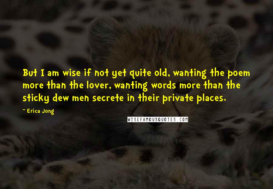 Erica Jong Quotes: But I am wise if not yet quite old, wanting the poem more than the lover, wanting words more than the sticky dew men secrete in their private places.