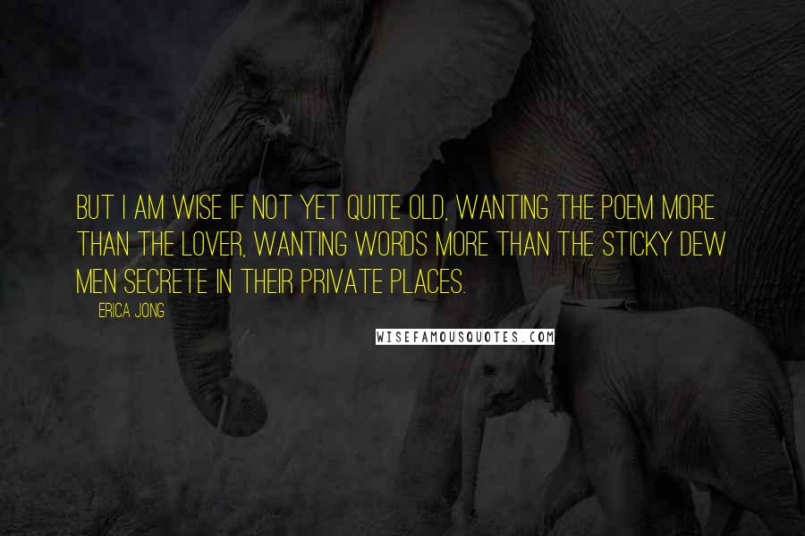 Erica Jong Quotes: But I am wise if not yet quite old, wanting the poem more than the lover, wanting words more than the sticky dew men secrete in their private places.