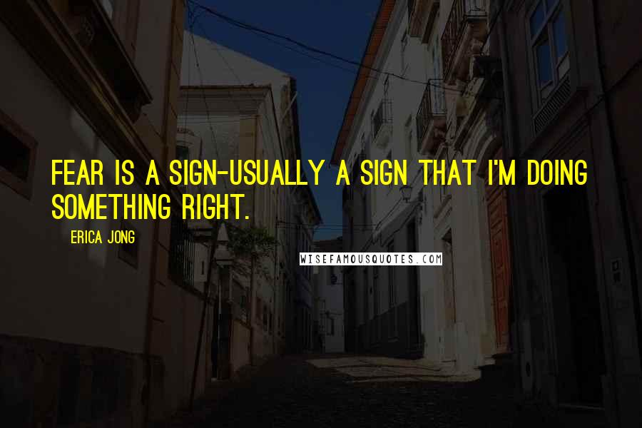 Erica Jong Quotes: Fear is a sign-usually a sign that I'm doing something right.