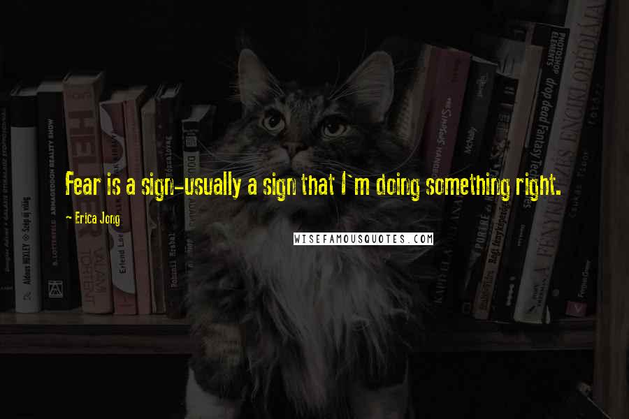 Erica Jong Quotes: Fear is a sign-usually a sign that I'm doing something right.