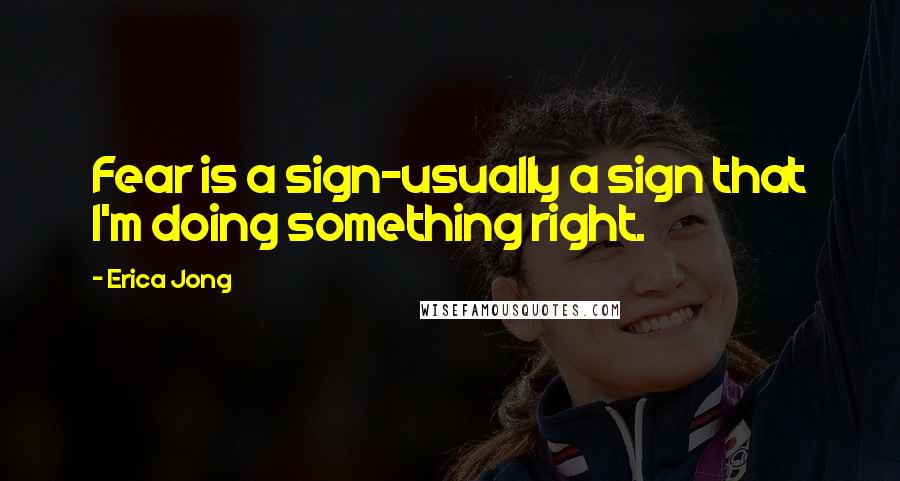 Erica Jong Quotes: Fear is a sign-usually a sign that I'm doing something right.