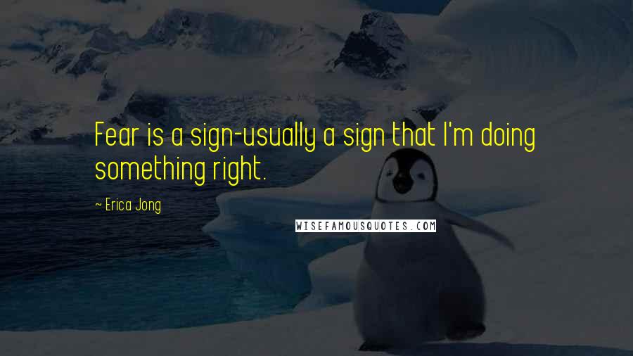 Erica Jong Quotes: Fear is a sign-usually a sign that I'm doing something right.