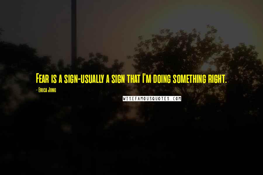 Erica Jong Quotes: Fear is a sign-usually a sign that I'm doing something right.