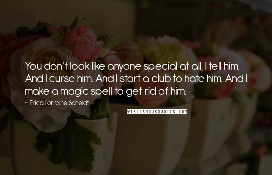 Erica Lorraine Scheidt Quotes: You don't look like anyone special at all, I tell him. And I curse him. And I start a club to hate him. And I make a magic spell to get rid of him.