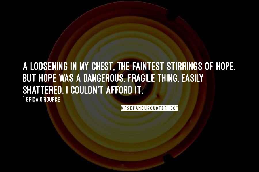Erica O'Rourke Quotes: A loosening in my chest, the faintest stirrings of hope. But hope was a dangerous, fragile thing, easily shattered. I couldn't afford it.