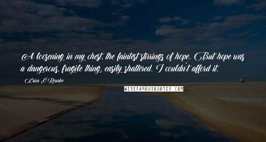 Erica O'Rourke Quotes: A loosening in my chest, the faintest stirrings of hope. But hope was a dangerous, fragile thing, easily shattered. I couldn't afford it.