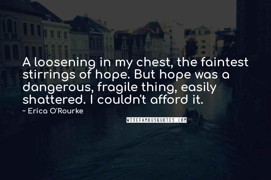 Erica O'Rourke Quotes: A loosening in my chest, the faintest stirrings of hope. But hope was a dangerous, fragile thing, easily shattered. I couldn't afford it.