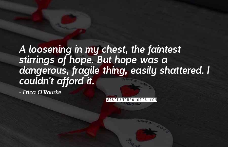 Erica O'Rourke Quotes: A loosening in my chest, the faintest stirrings of hope. But hope was a dangerous, fragile thing, easily shattered. I couldn't afford it.