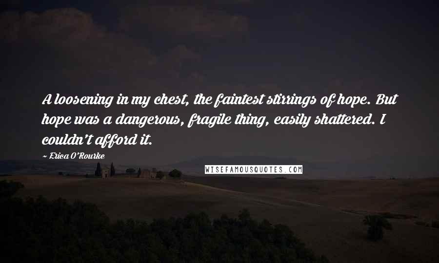 Erica O'Rourke Quotes: A loosening in my chest, the faintest stirrings of hope. But hope was a dangerous, fragile thing, easily shattered. I couldn't afford it.