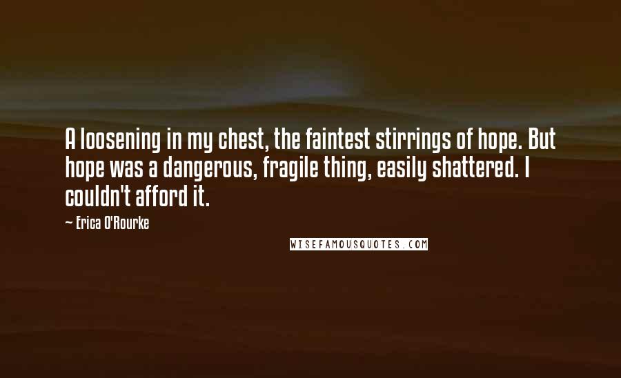 Erica O'Rourke Quotes: A loosening in my chest, the faintest stirrings of hope. But hope was a dangerous, fragile thing, easily shattered. I couldn't afford it.