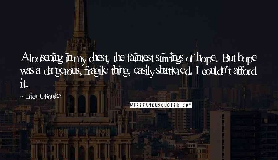 Erica O'Rourke Quotes: A loosening in my chest, the faintest stirrings of hope. But hope was a dangerous, fragile thing, easily shattered. I couldn't afford it.