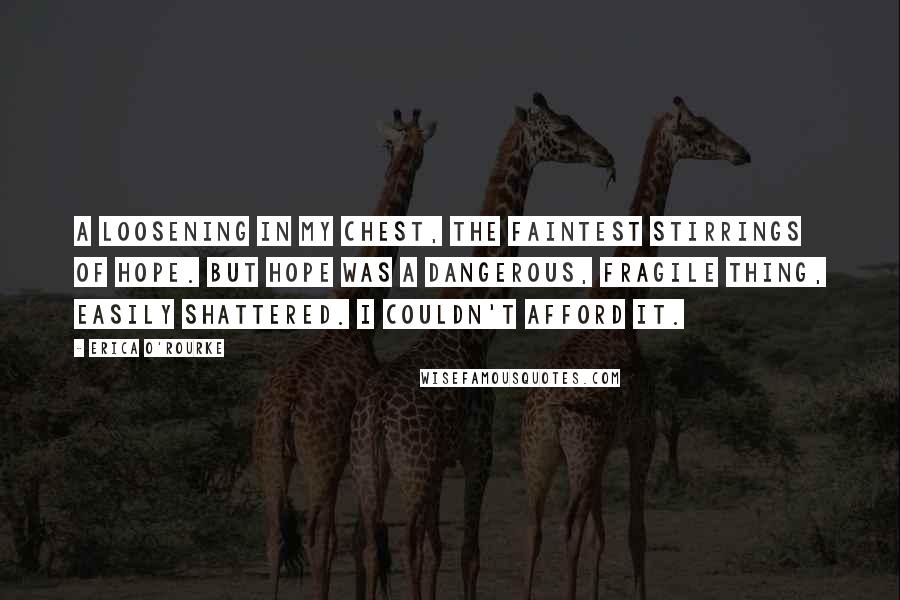 Erica O'Rourke Quotes: A loosening in my chest, the faintest stirrings of hope. But hope was a dangerous, fragile thing, easily shattered. I couldn't afford it.