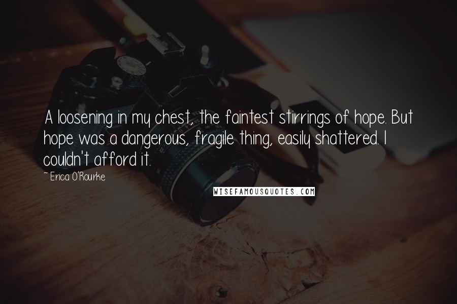 Erica O'Rourke Quotes: A loosening in my chest, the faintest stirrings of hope. But hope was a dangerous, fragile thing, easily shattered. I couldn't afford it.