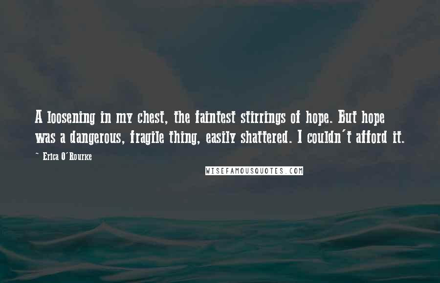 Erica O'Rourke Quotes: A loosening in my chest, the faintest stirrings of hope. But hope was a dangerous, fragile thing, easily shattered. I couldn't afford it.