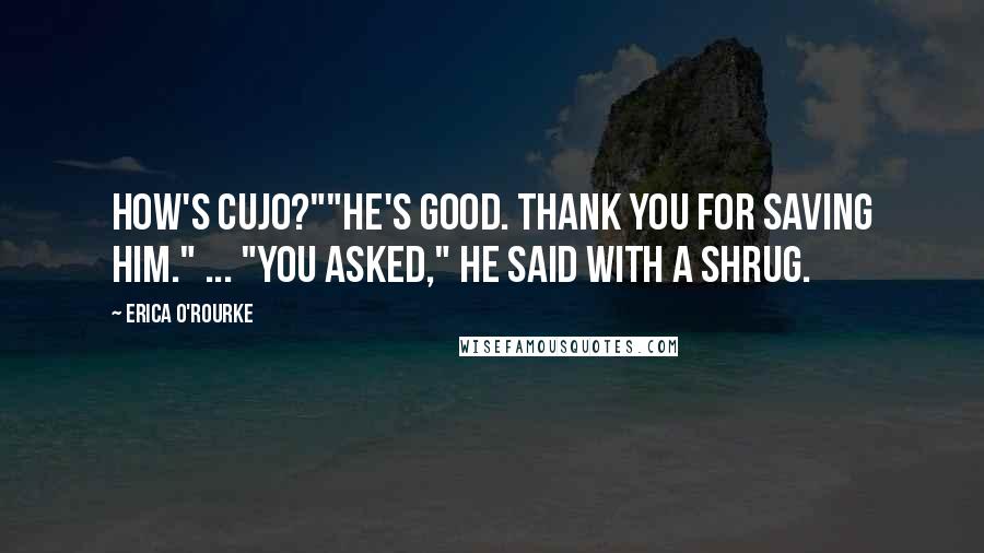 Erica O'Rourke Quotes: How's Cujo?""He's good. Thank you for saving him." ... "You asked," he said with a shrug.