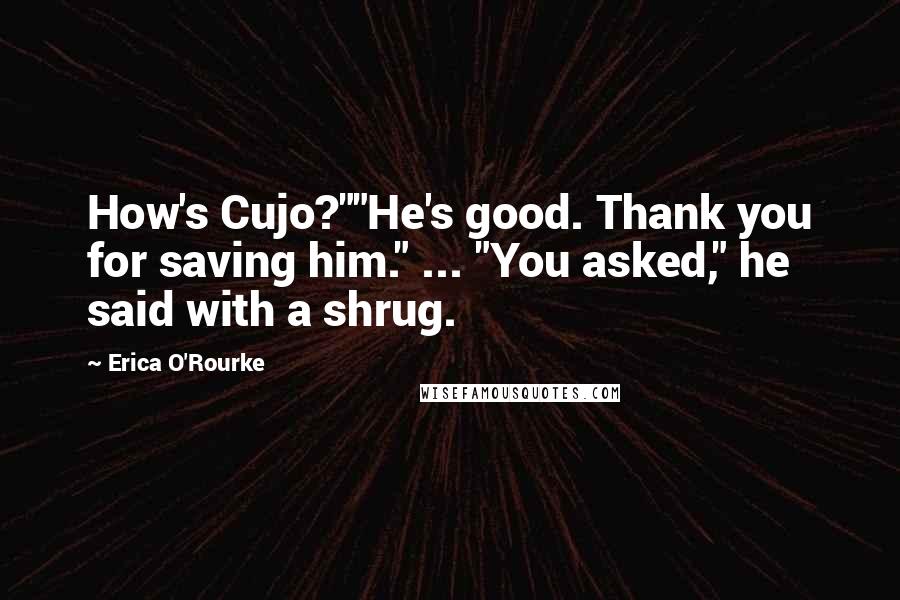 Erica O'Rourke Quotes: How's Cujo?""He's good. Thank you for saving him." ... "You asked," he said with a shrug.