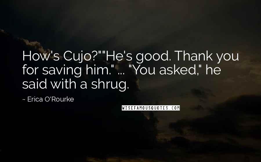 Erica O'Rourke Quotes: How's Cujo?""He's good. Thank you for saving him." ... "You asked," he said with a shrug.