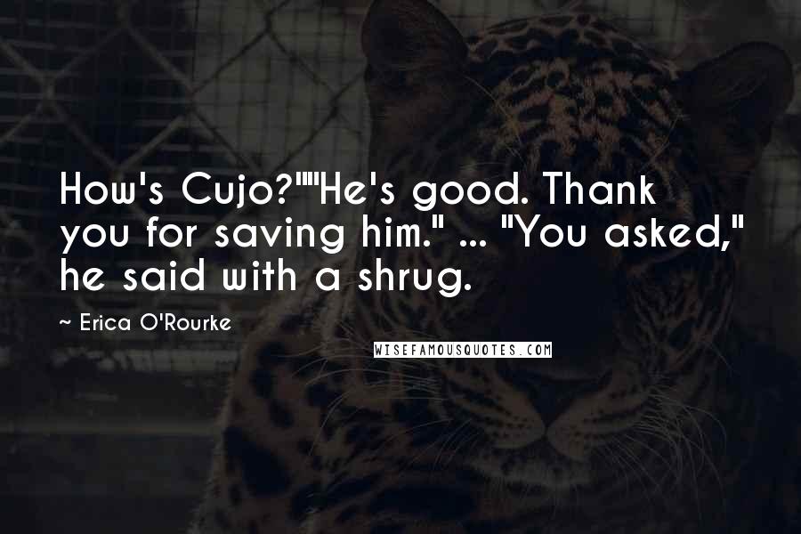 Erica O'Rourke Quotes: How's Cujo?""He's good. Thank you for saving him." ... "You asked," he said with a shrug.