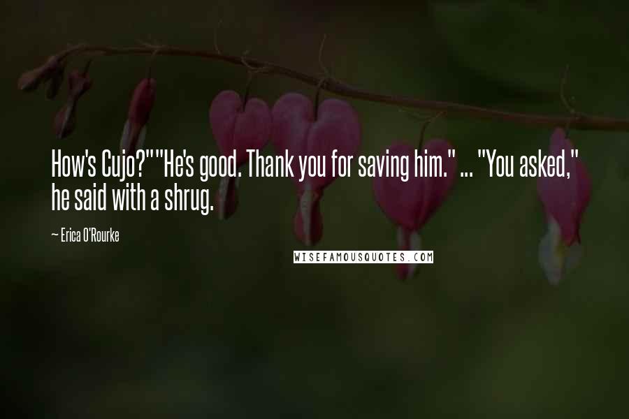 Erica O'Rourke Quotes: How's Cujo?""He's good. Thank you for saving him." ... "You asked," he said with a shrug.