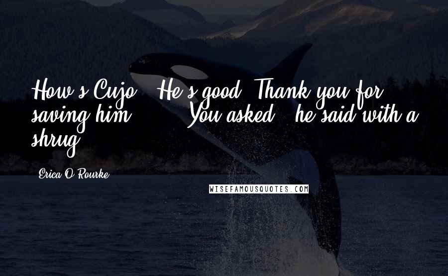 Erica O'Rourke Quotes: How's Cujo?""He's good. Thank you for saving him." ... "You asked," he said with a shrug.